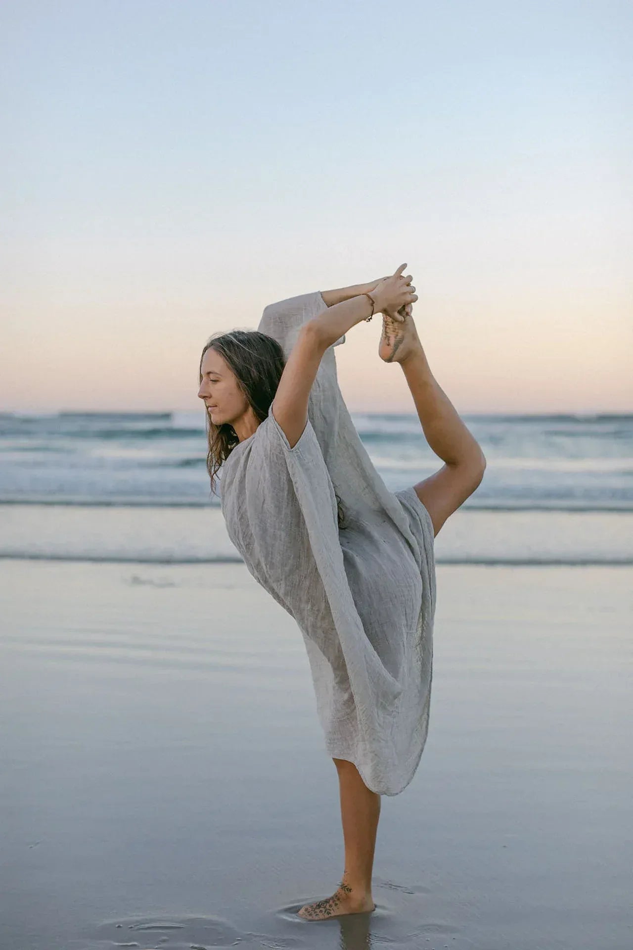 La Bottega di Brunella Linen Dress Vestito Fausta Garzata - Natural worn by model in natural setting LUXAMORE 
