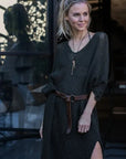La Bottega di Brunella Linen Dress Vestito Fausta Campagna - Chocolate LUXAMORE  