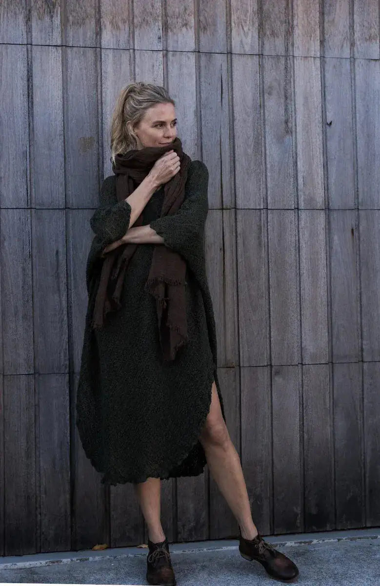 La Bottega di Brunella Linen Dress Vestito Fausta Campagna - Chocolate LUXAMORE  