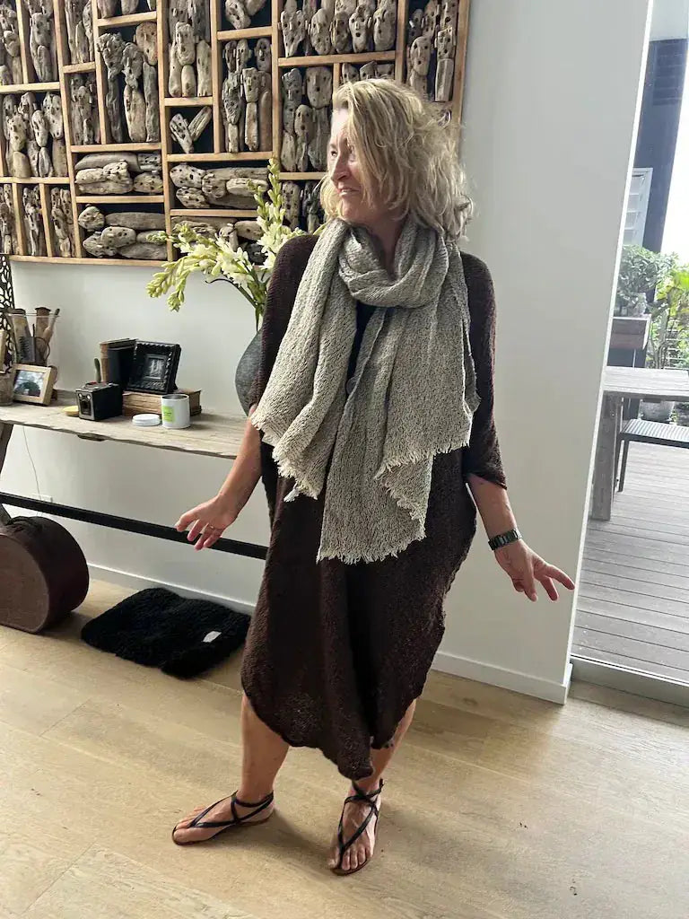 La Bottega di Brunella Linen Dress Vestito Fausta Campagna - Chocolate Reduced impact LUXAMORE