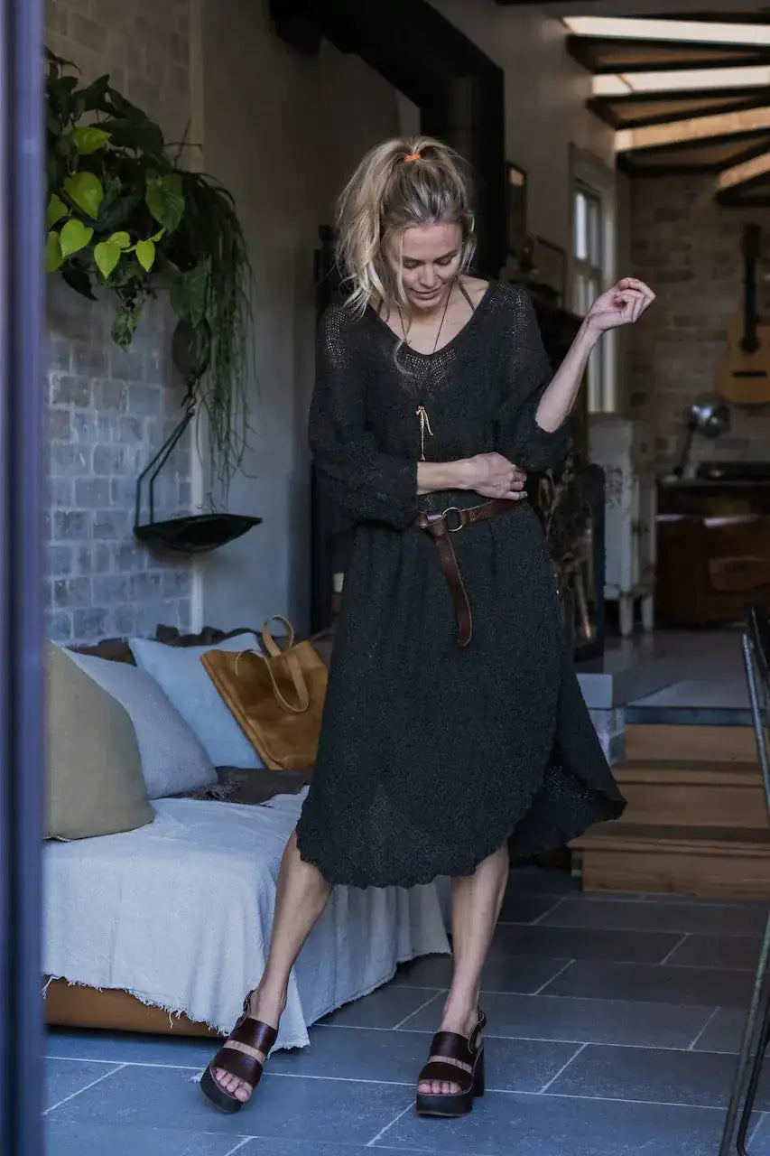 La Bottega di Brunella Linen Dress Vestito Fausta Campagna - Chocolate Reduced impact LUXAMORE