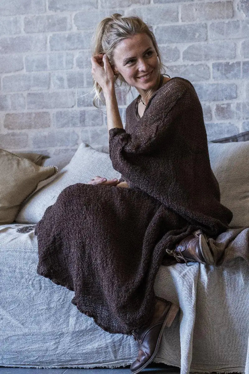 La Bottega di Brunella Linen Dress Vestito Fausta Campagna - Chocolate Reduced impact LUXAMORE