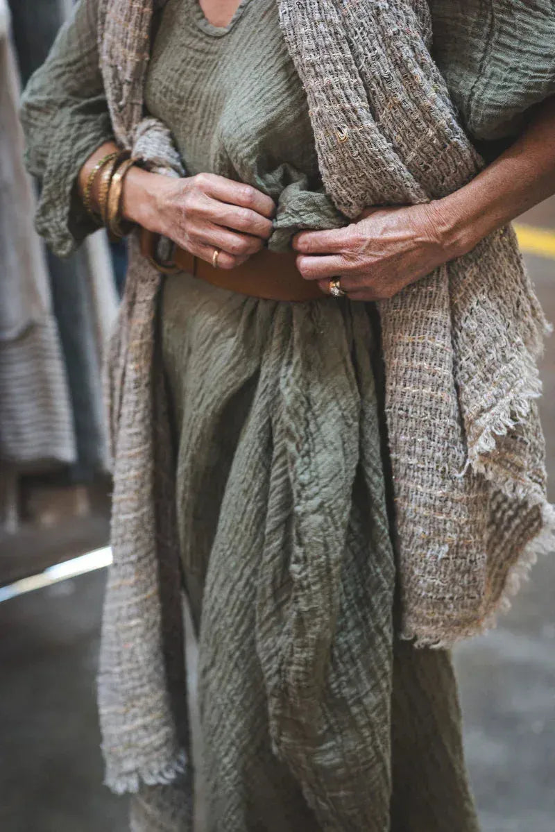La Bottega di Brunella Linen Dress Vestito Fausta Garzata - Fossil LUXAMORE  