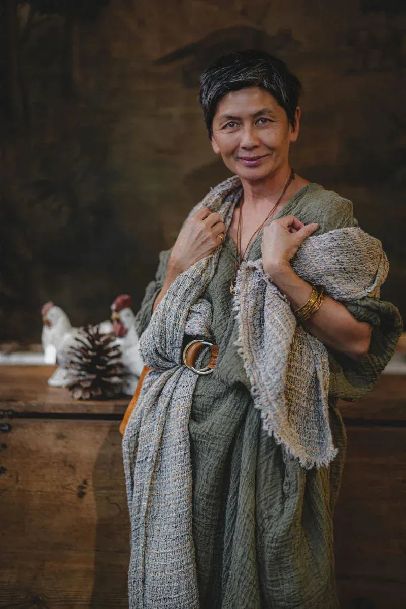 La Bottega di Brunella Linen Dress Vestito Fausta Garzata - Fossil LUXAMORE  