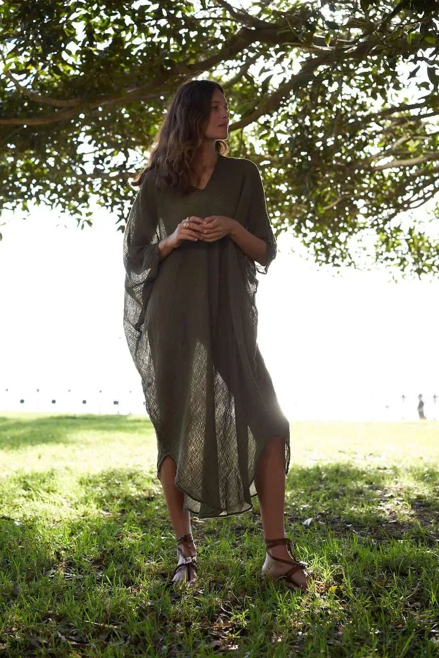 La Bottega di Brunella Linen Dress Vestito Fausta Garzata - Fossil LUXAMORE  