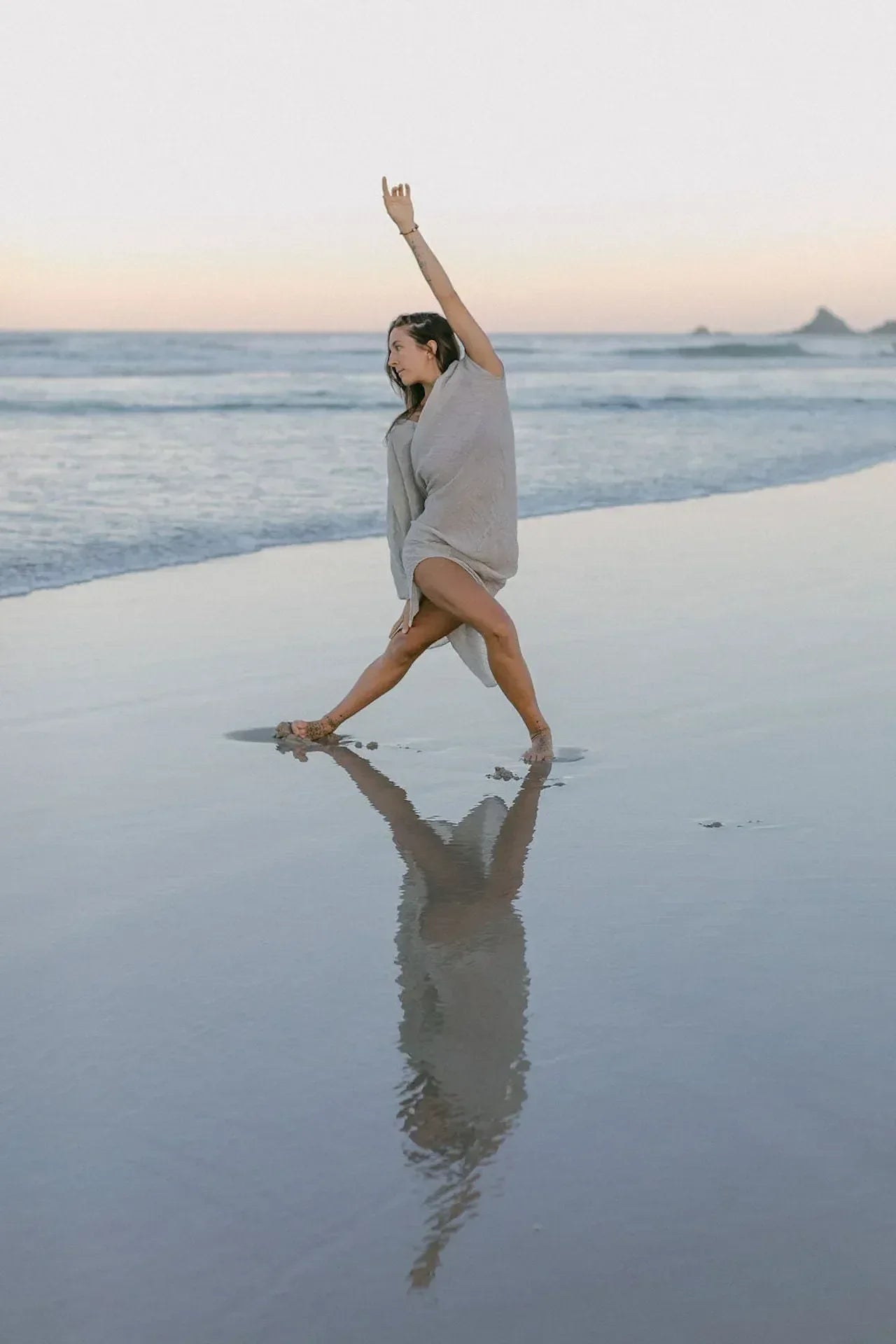 La Bottega di Brunella Linen Dress Vestito Fausta Garzata - Natural worn by model in natural setting LUXAMORE 