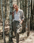 Woman Wearing La Bottega di Brunella Linen Pants - Fossil - Pants LUXAMORE