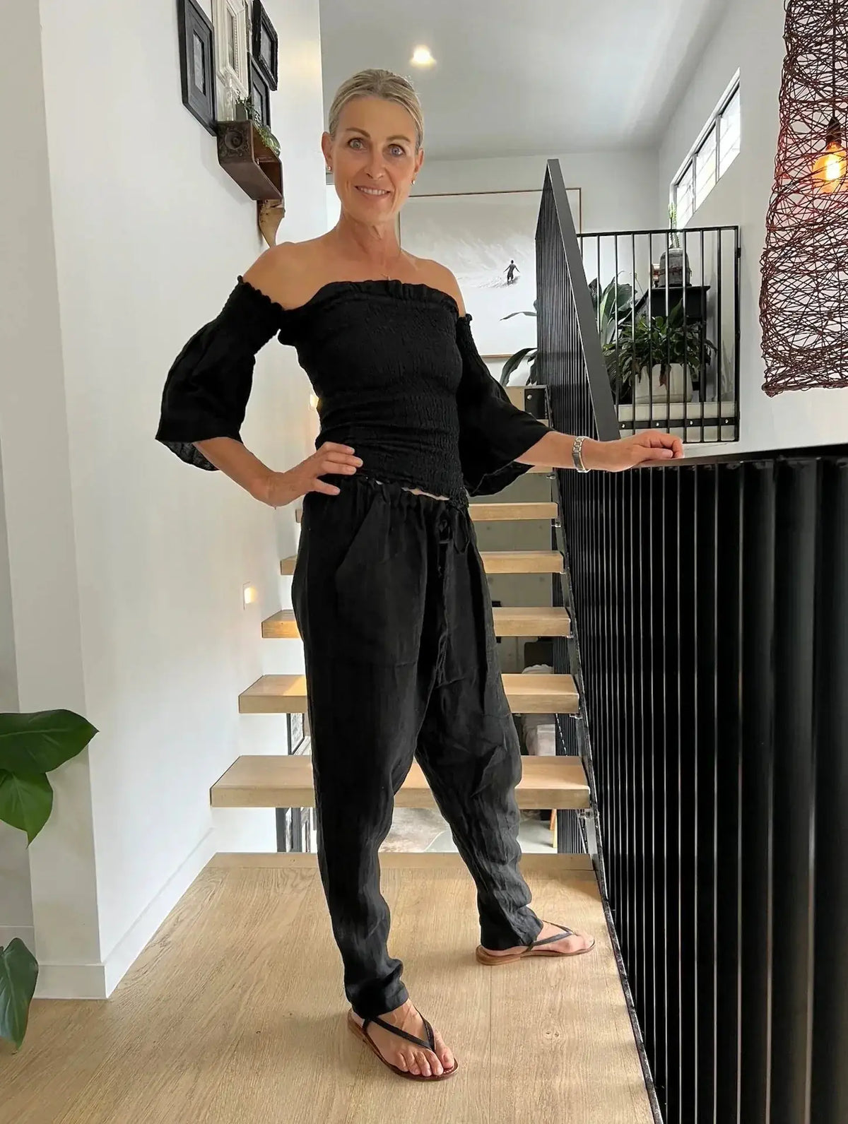 La Bottega di Brunella Pantalone Agathos Linen Pants Black Reduced impact LUXAMORE