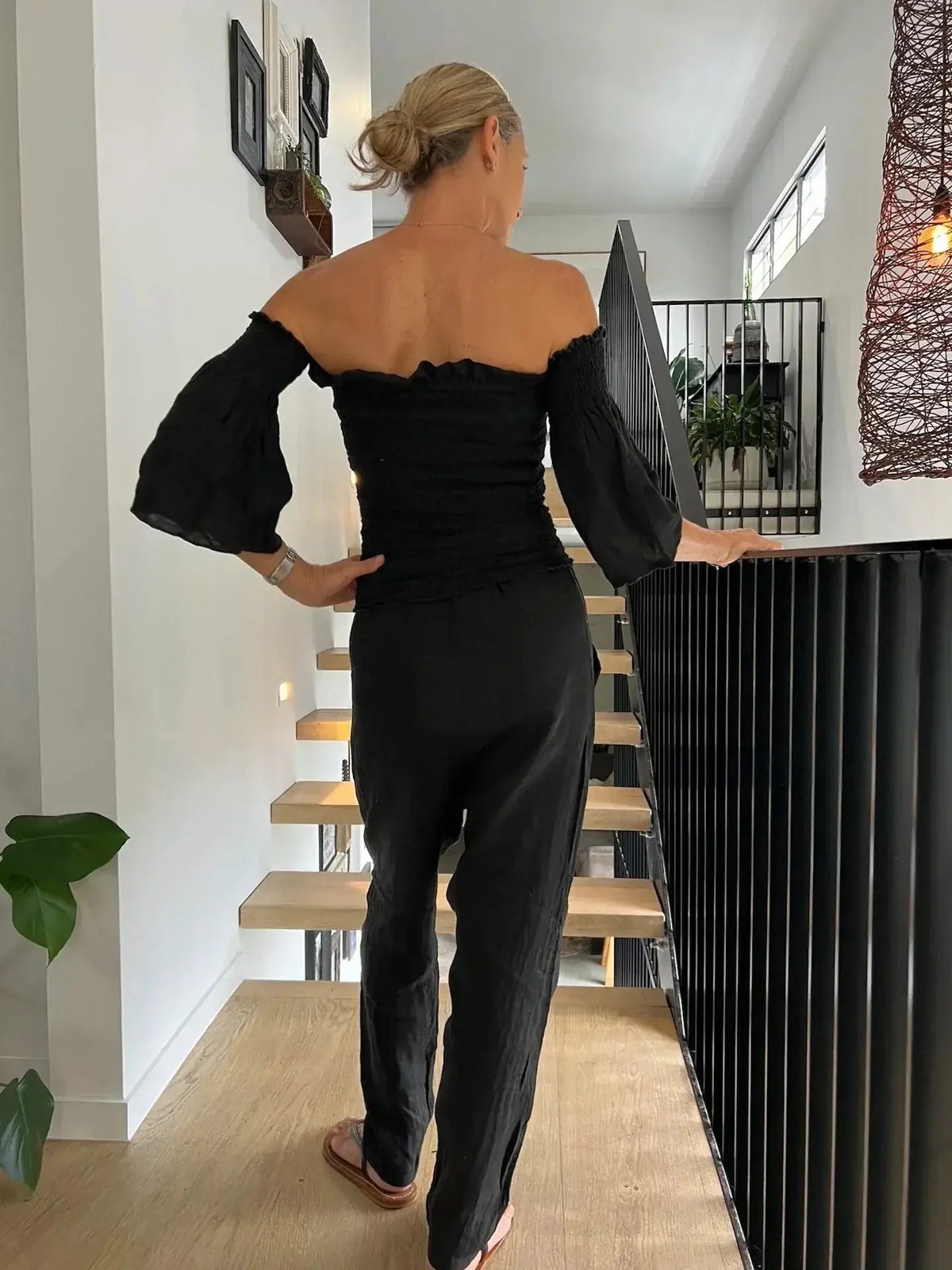 La Bottega di Brunella Pantalone Agathos Linen Pants Black Reduced impact LUXAMORE