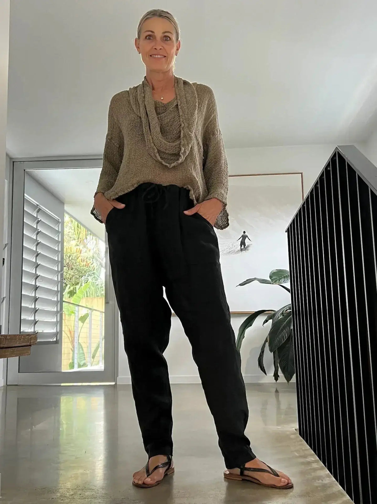 La Bottega di Brunella Pantalone Agathos Linen Pants Black Reduced impact LUXAMORE