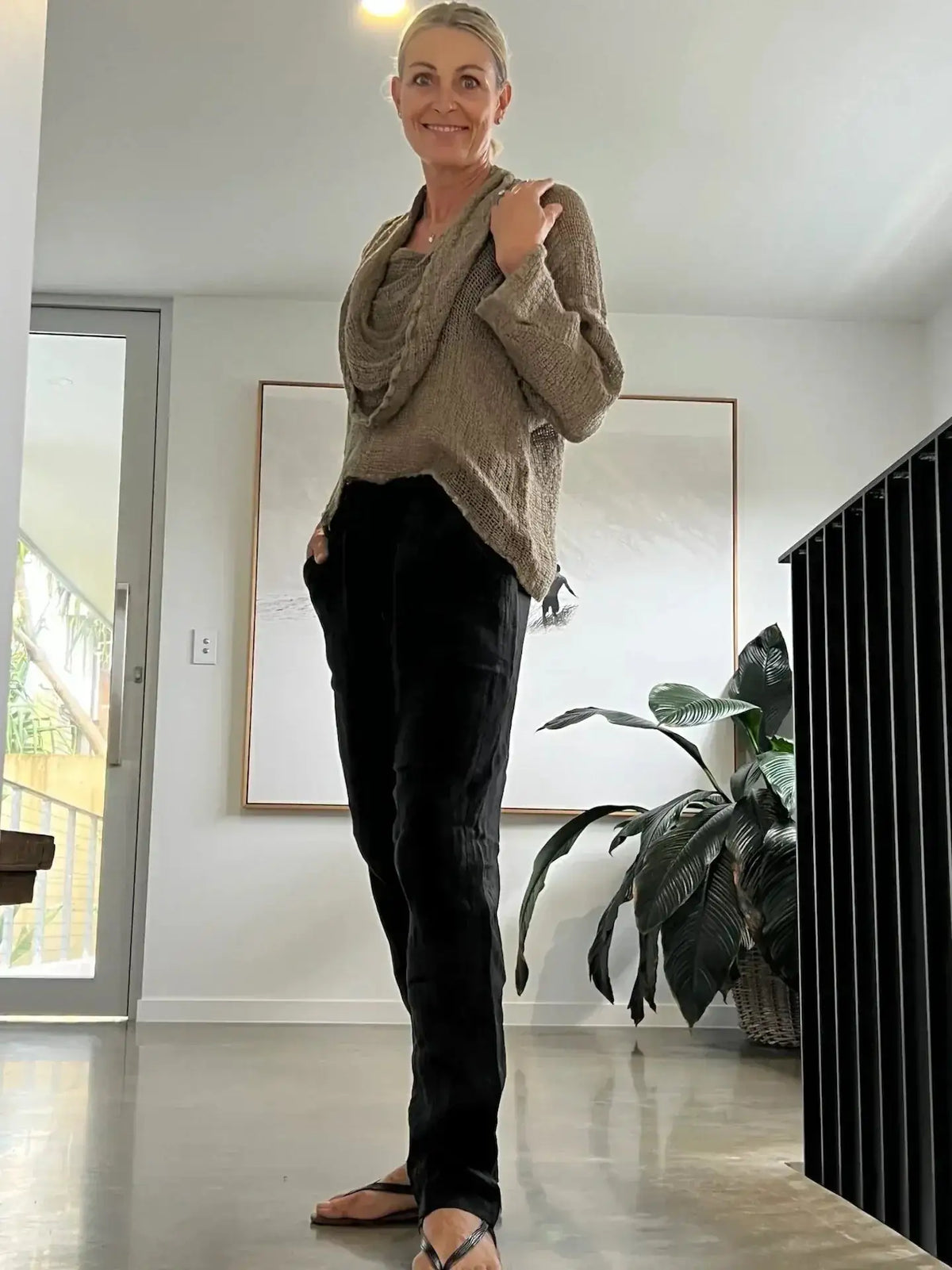 La Bottega di Brunella Pantalone Agathos Linen Pants Black Reduced impact LUXAMORE