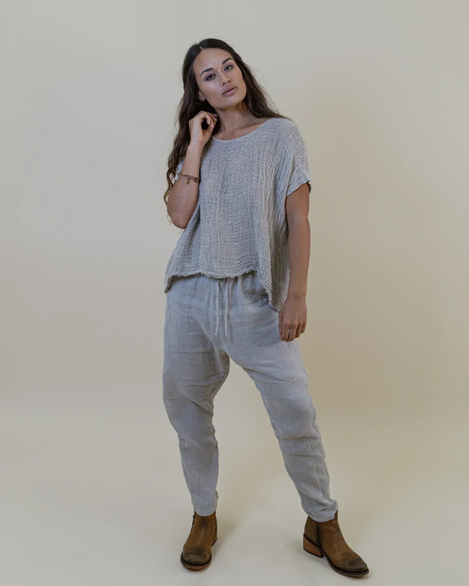 La Bottega di Brunella Pantalone Agathos Linen Pants - Fossil LUXAMORE  