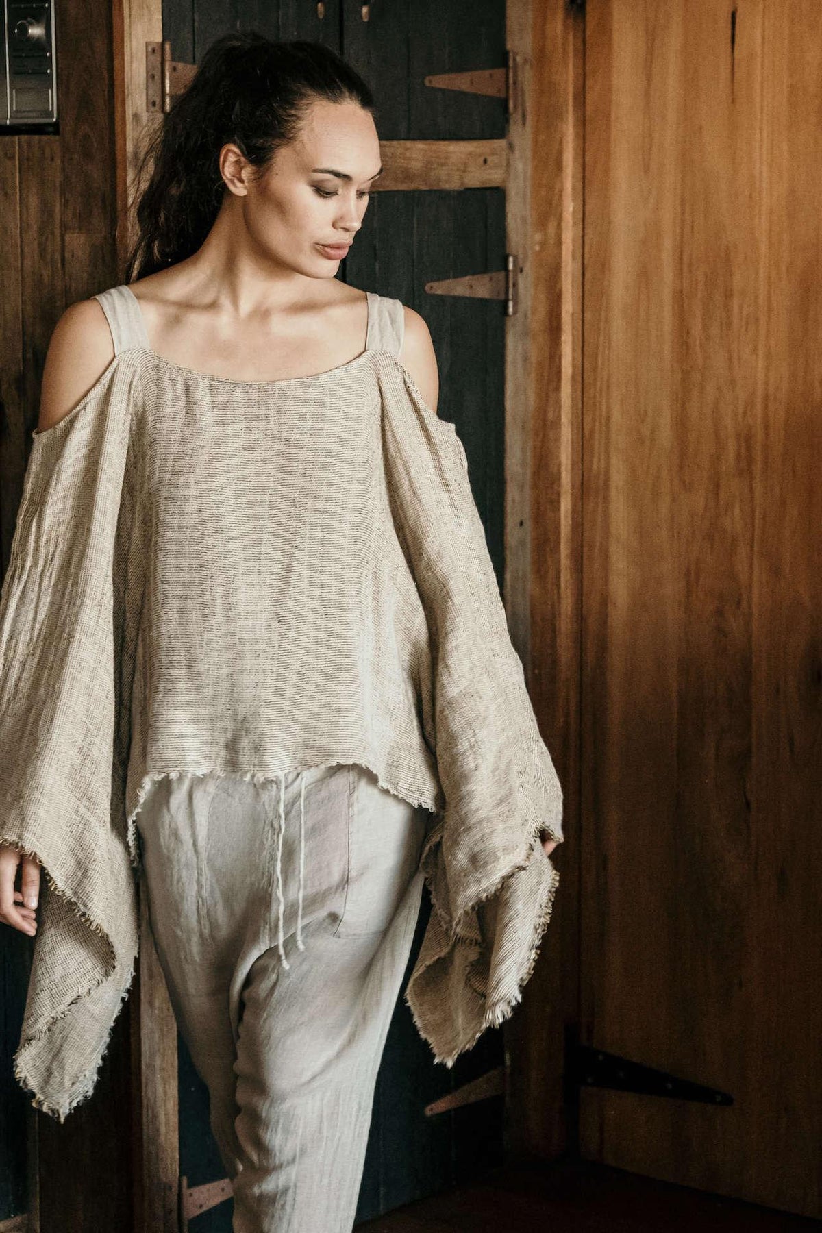 La Bottega di Brunella Pantalone Agathos Linen Pants - Fossil Reduced impact LUXAMORE