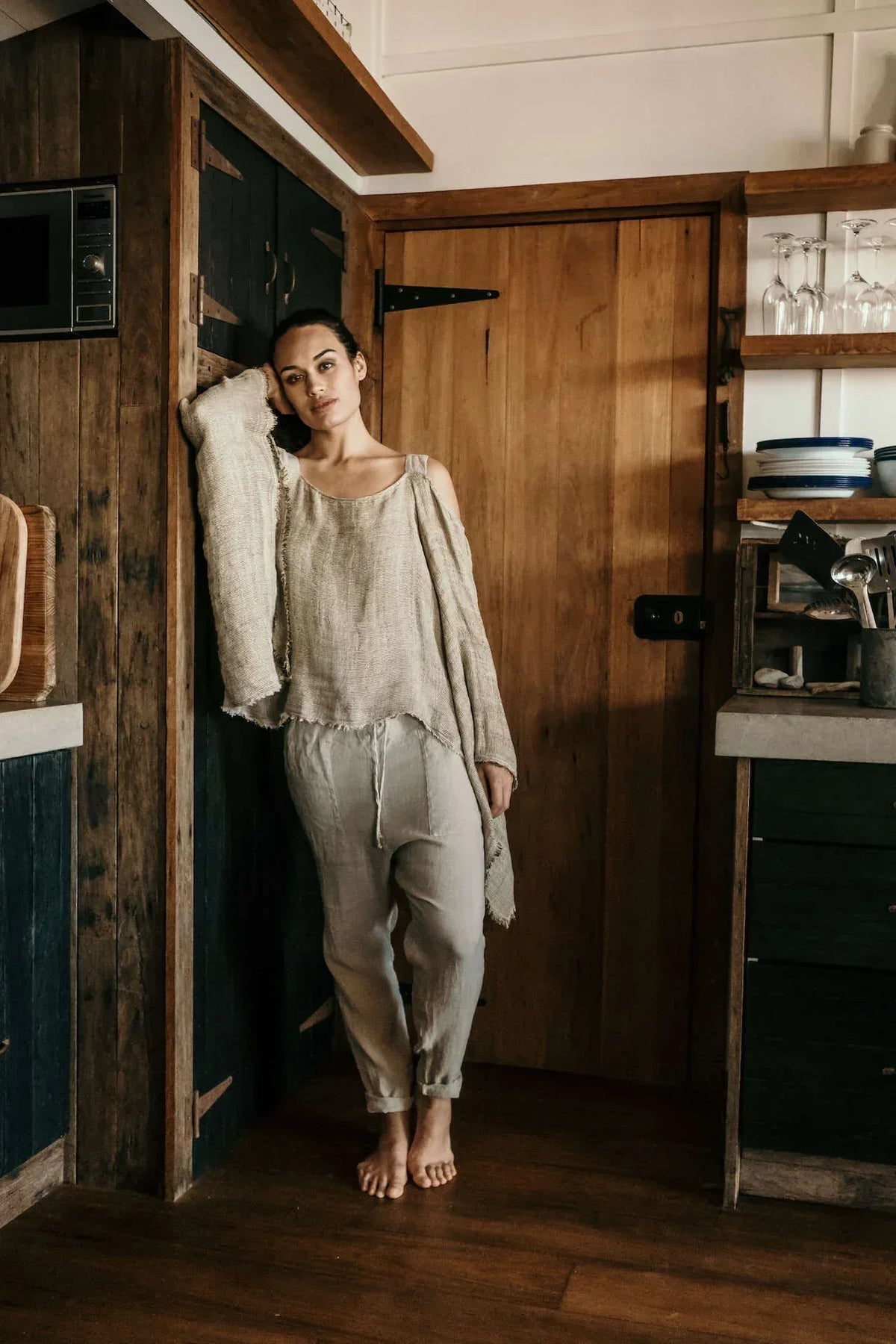 La Bottega di Brunella Pantalone Agathos Linen Pants - Fossil Reduced impact LUXAMORE
