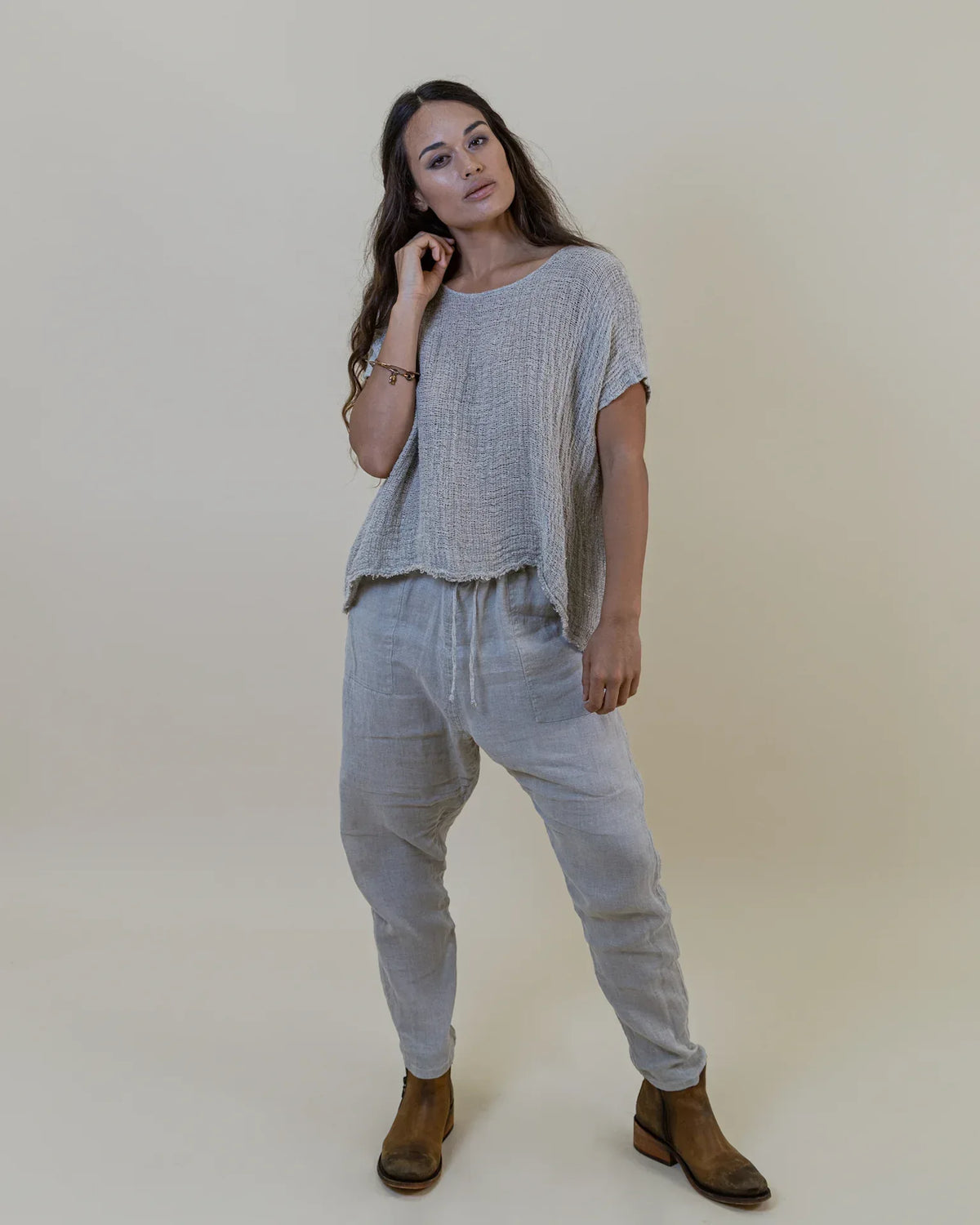 La Bottega di Brunella Pantalone Agathos Linen Pants - Fossil Reduced impact LUXAMORE