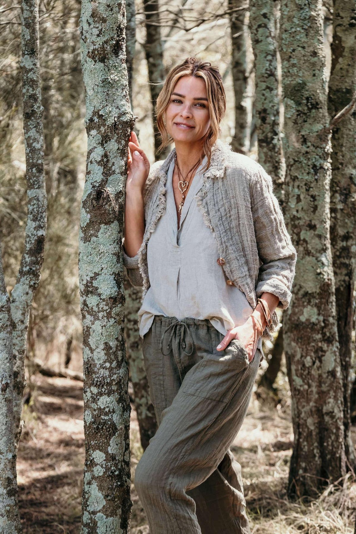 La Bottega di Brunella Pantalone Agathos Linen Pants - Fossil Reduced impact LUXAMORE