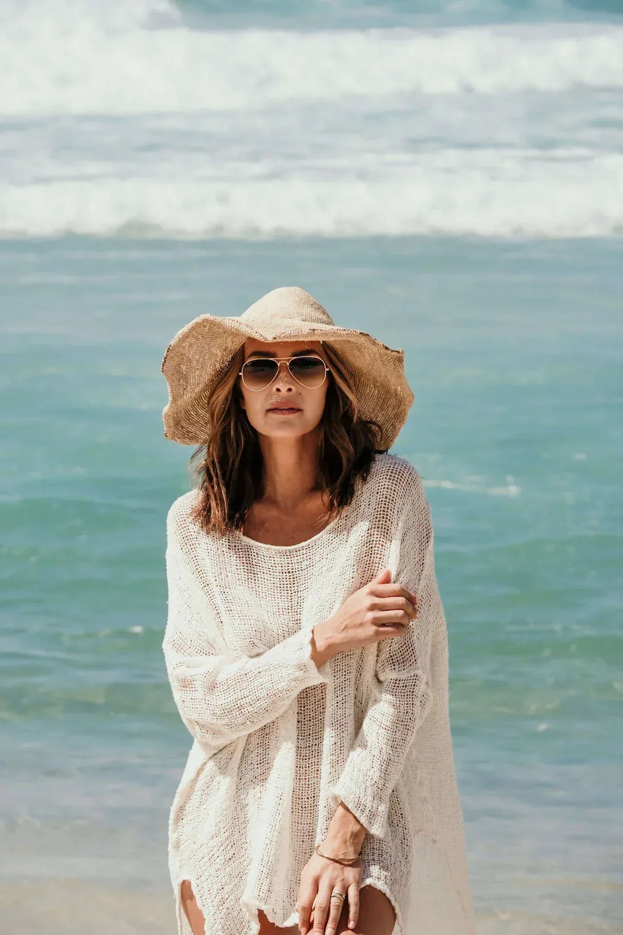 La Bottega di Brunella Top Maglia Bonta - Campagna Latte worn by model in natural setting LUXAMORE 