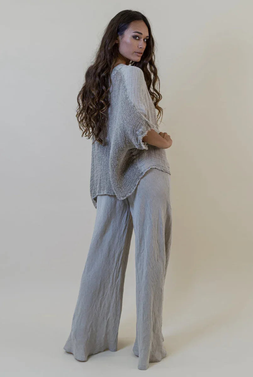 La Bottega di Brunella Top Maglia Corsara - Campagna Naturale worn by model in natural setting LUXAMORE 