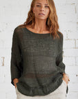 La Bottega di Brunella Top Maglia Europa - Campagna Fossil worn by model in natural setting LUXAMORE 