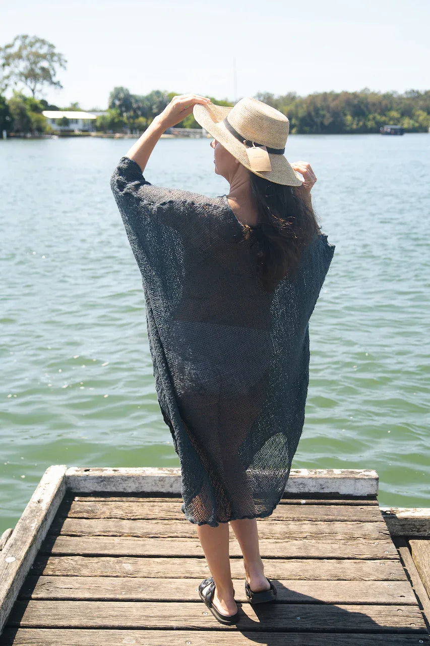 La Bottega di Brunella Linen Dress Fausta Garzata - Lava - LUXAMORE