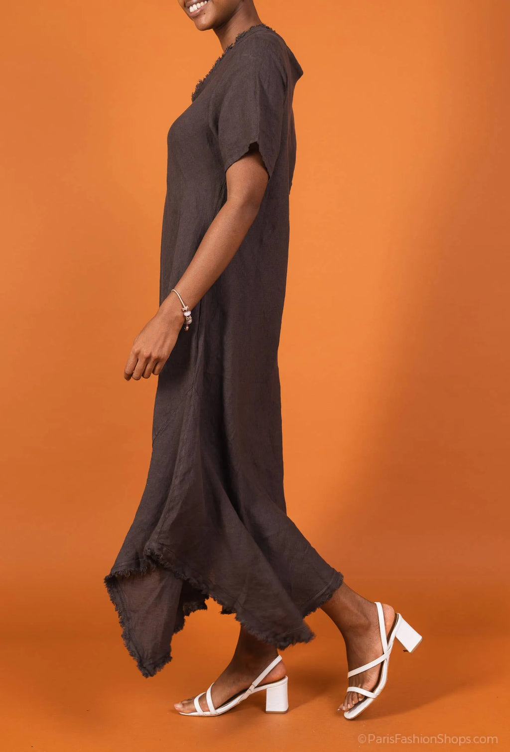 Linen Dress Maxi Bias Cut Made in Italy - Khaki - One size