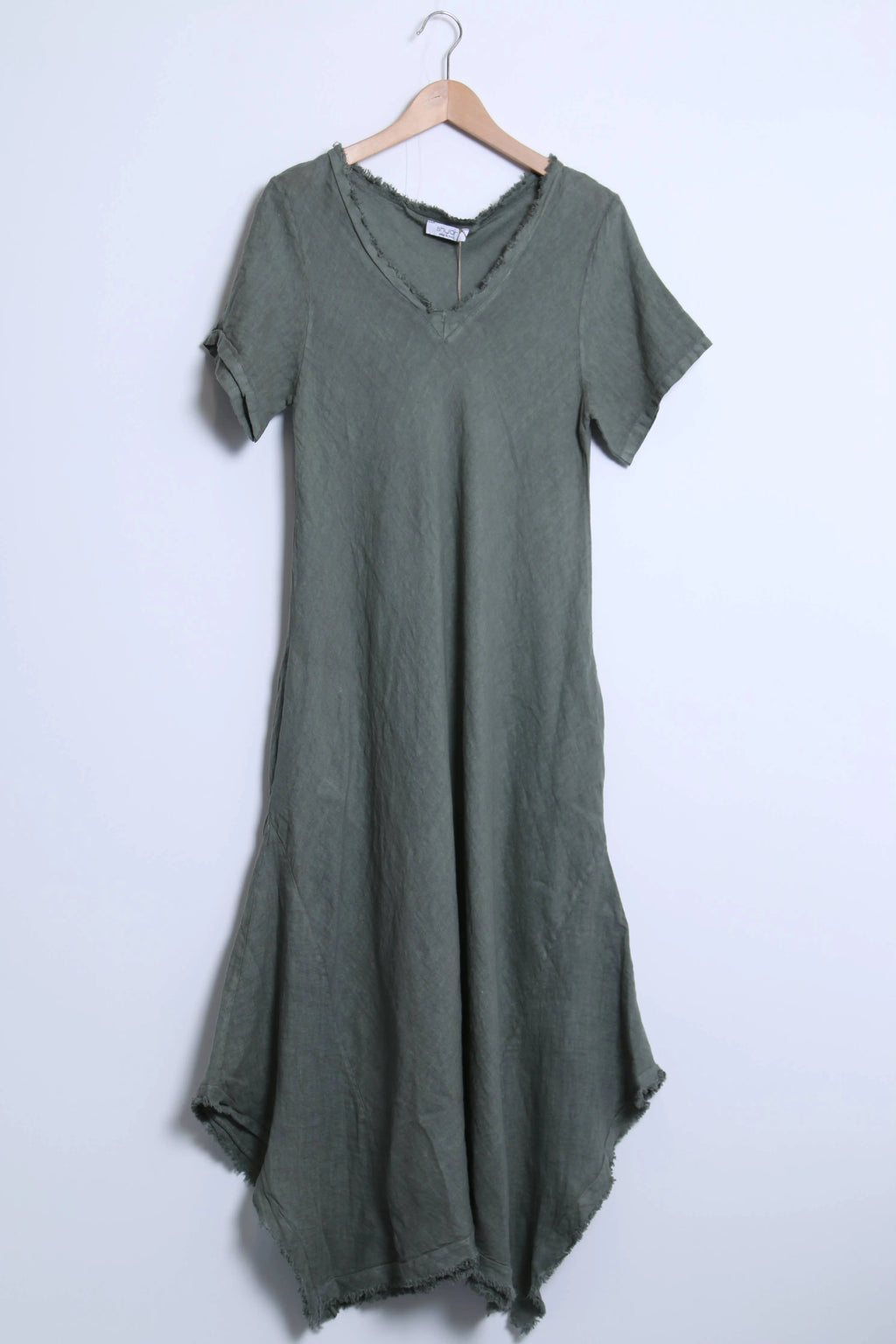 Linen Dress Maxi Bias Cut Made in Italy - Khaki - One size