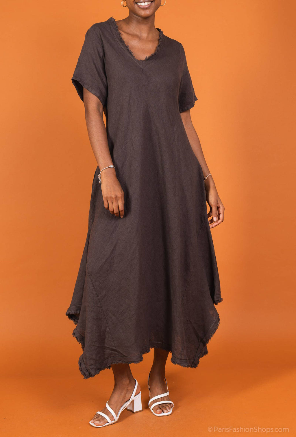 Linen Dress Bias Cut Maxi Made in Italy - Navy