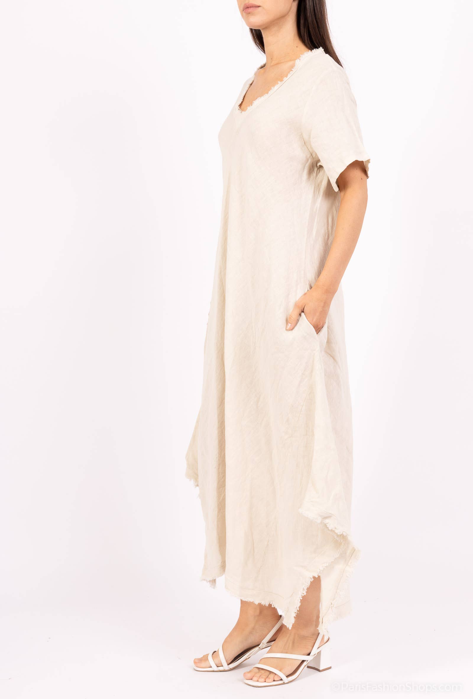 Linen Dress Bias Cut Maxi Made in Italy - Navy