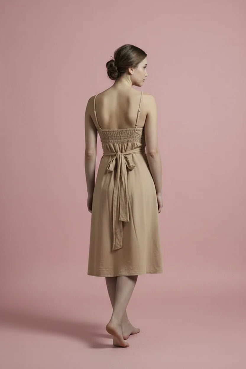 Italian Linen Dress Cross tie Coral Made in Italy LUXAMORE  