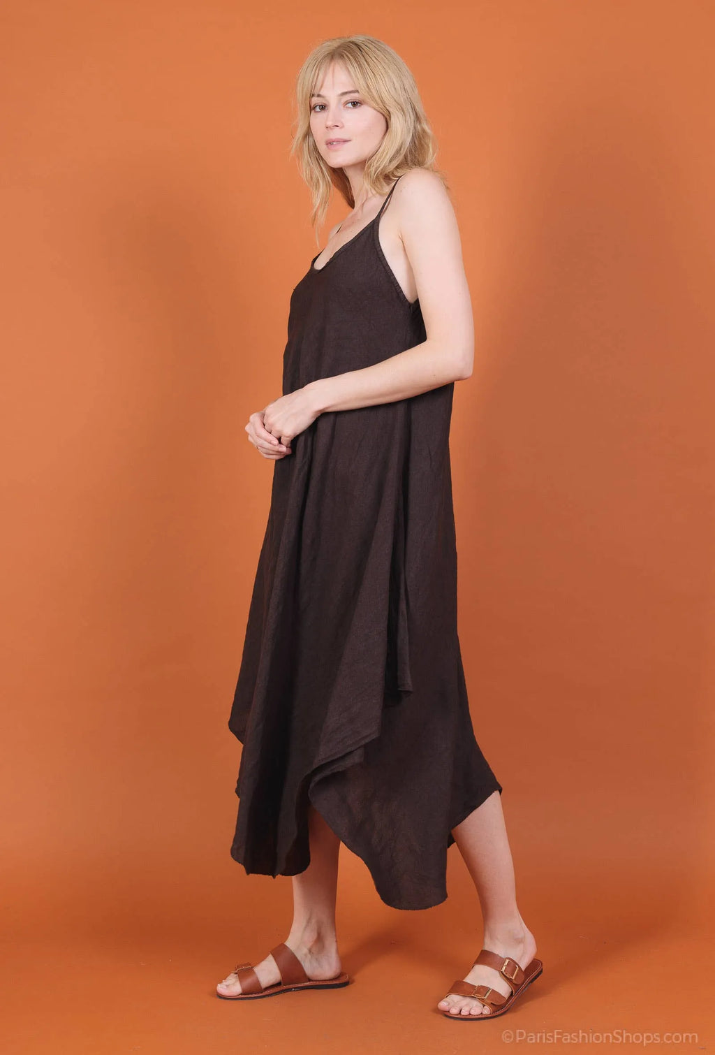 Linen Dress Flowy Maxi Made in Italy - Black - One size