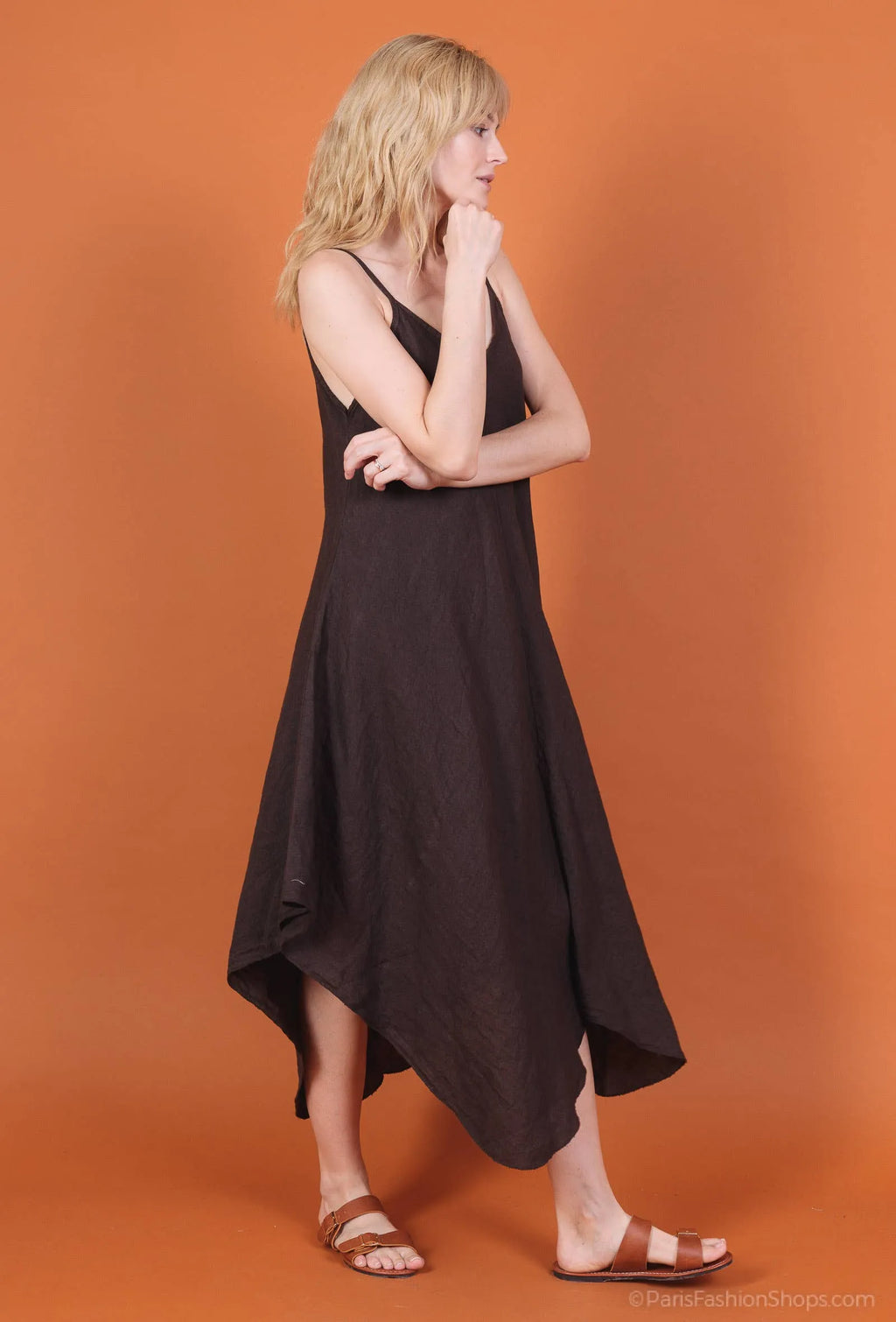 Linen Dress Flowy Maxi Made in Italy - Black - One size