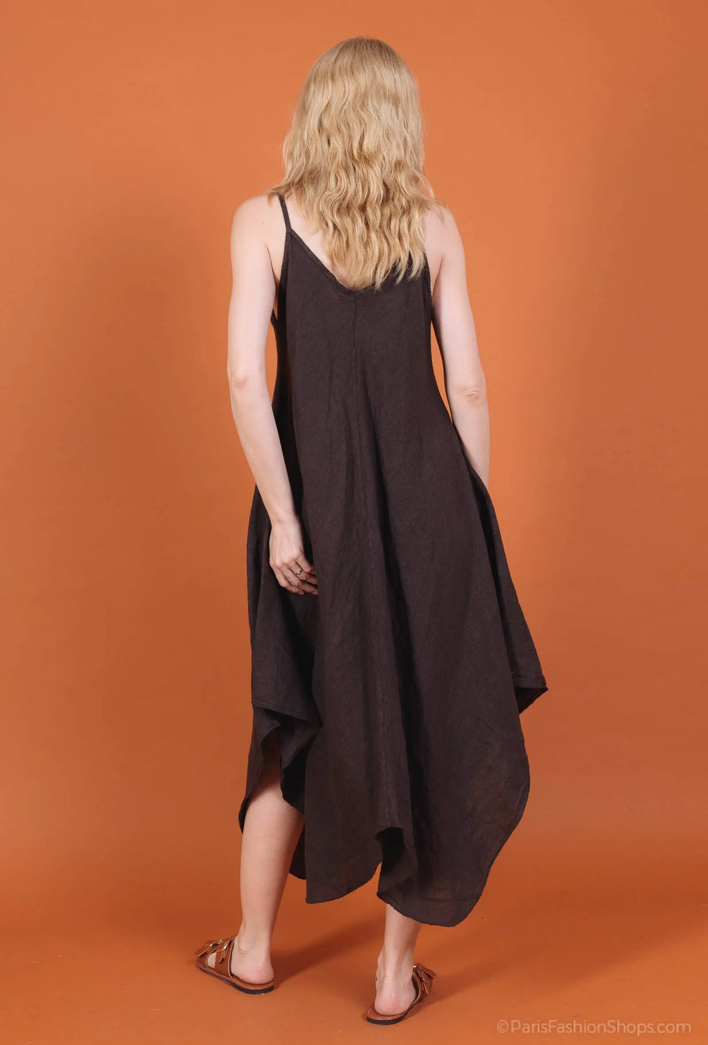 Linen Dress Flowy Maxi Made in Italy - Black - One size