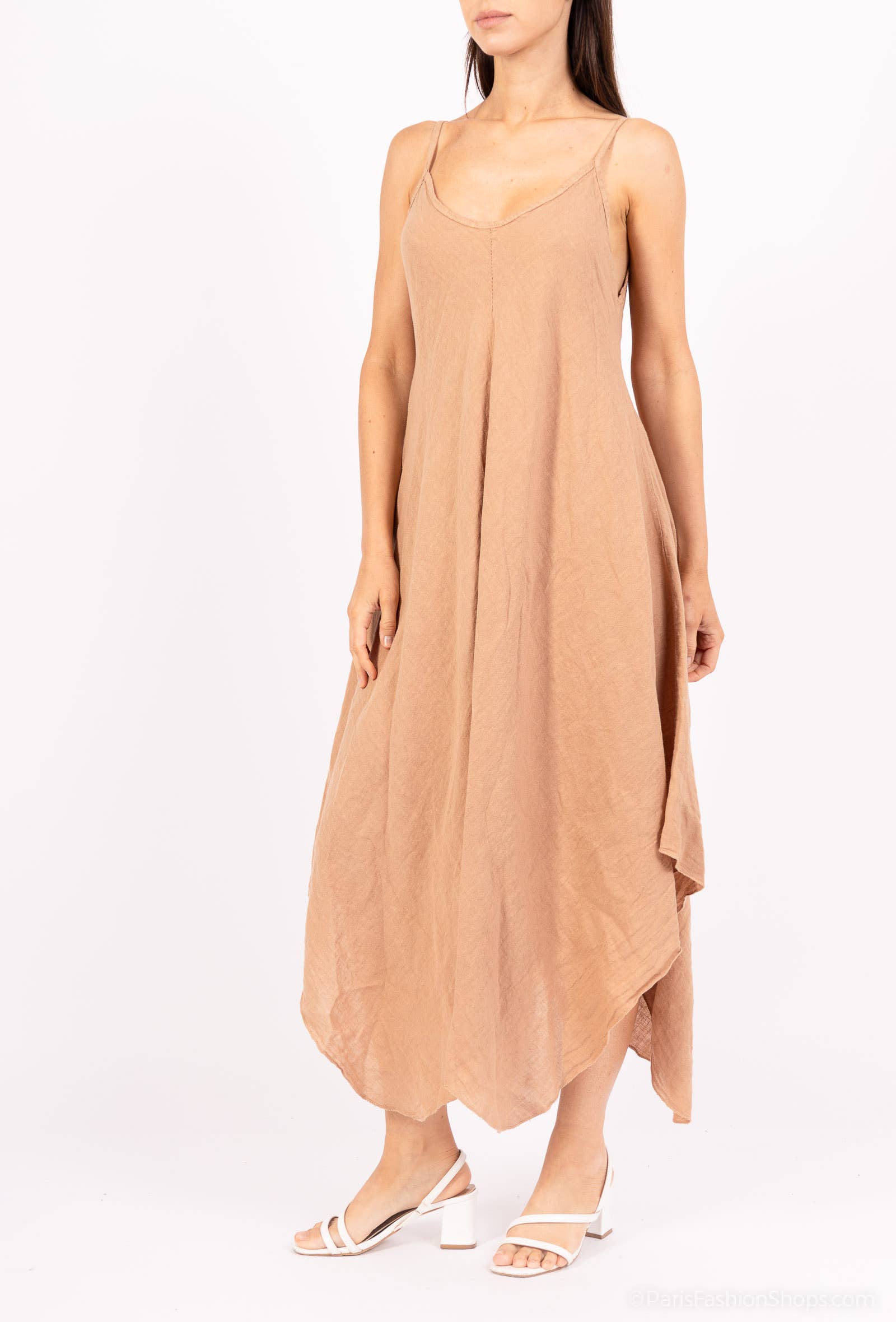 Linen Dress Maxi Made in Italy - Camel - One size