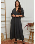 Linen Dress Maxi Made in Italy Charcoal Grey - LUXAMORE