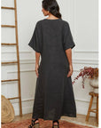Linen Dress Maxi Made in Italy Charcoal Grey - LUXAMORE