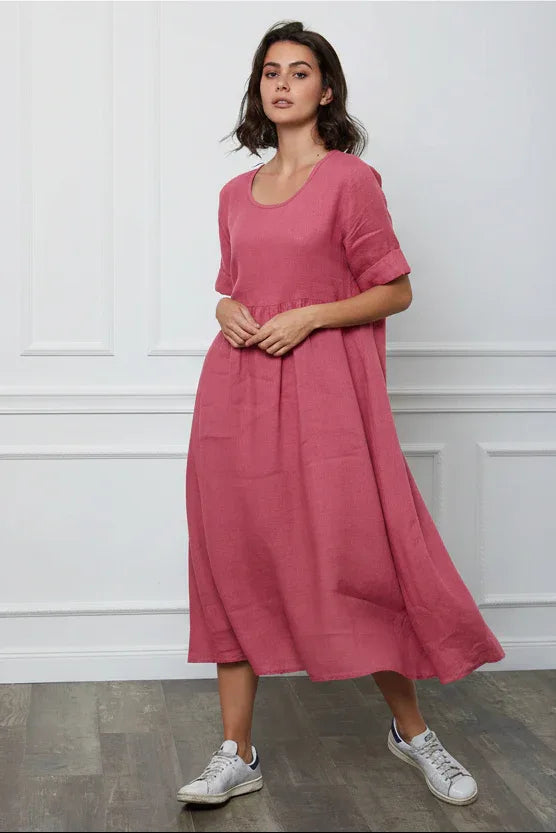 Linen Dress Maxi Made in Italy Fuchsia - LUXAMORE