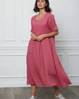 Linen Dress Maxi Made in Italy Fuchsia - LUXAMORE