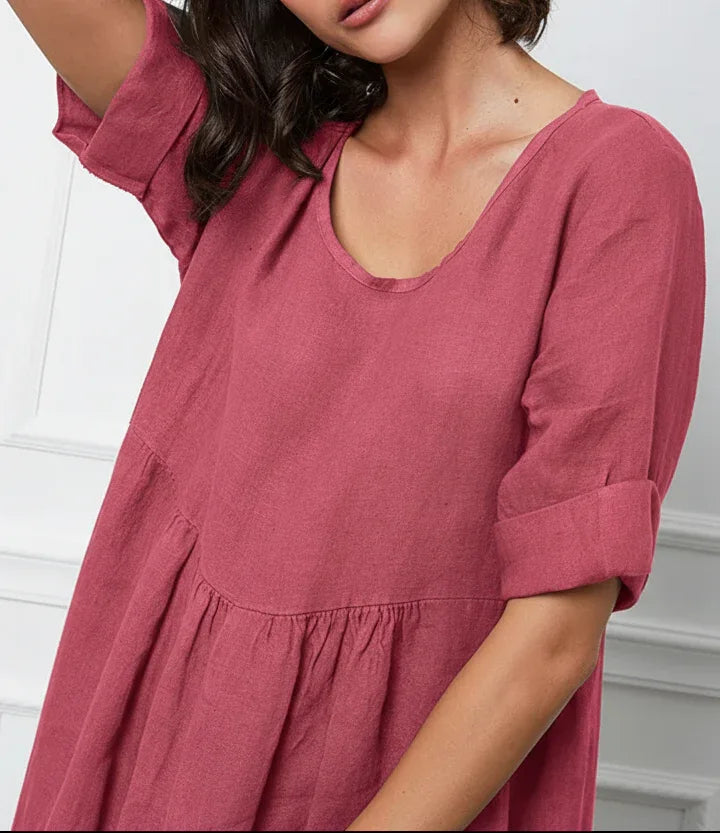 Linen Dress Maxi Made in Italy Fuchsia - LUXAMORE
