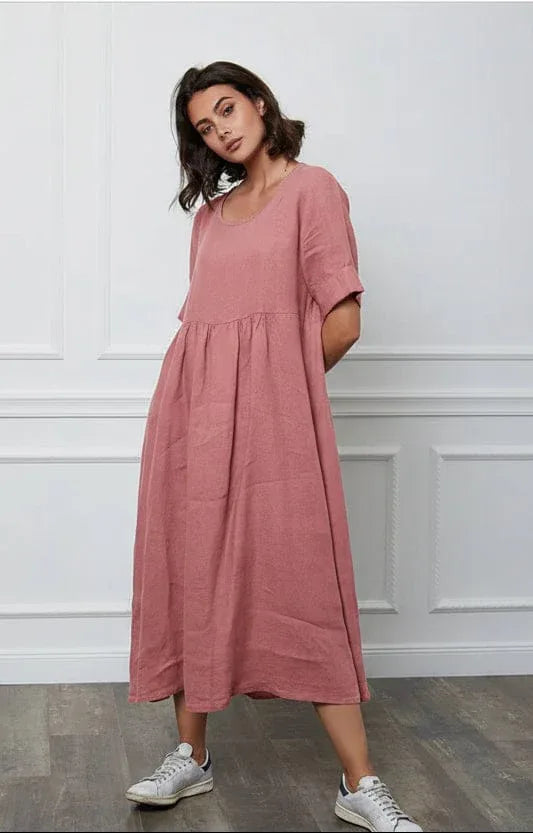 Linen Dress Maxi Made in Italy Fuchsia - LUXAMORE