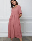 Linen Dress Maxi Made in Italy Fuchsia - LUXAMORE