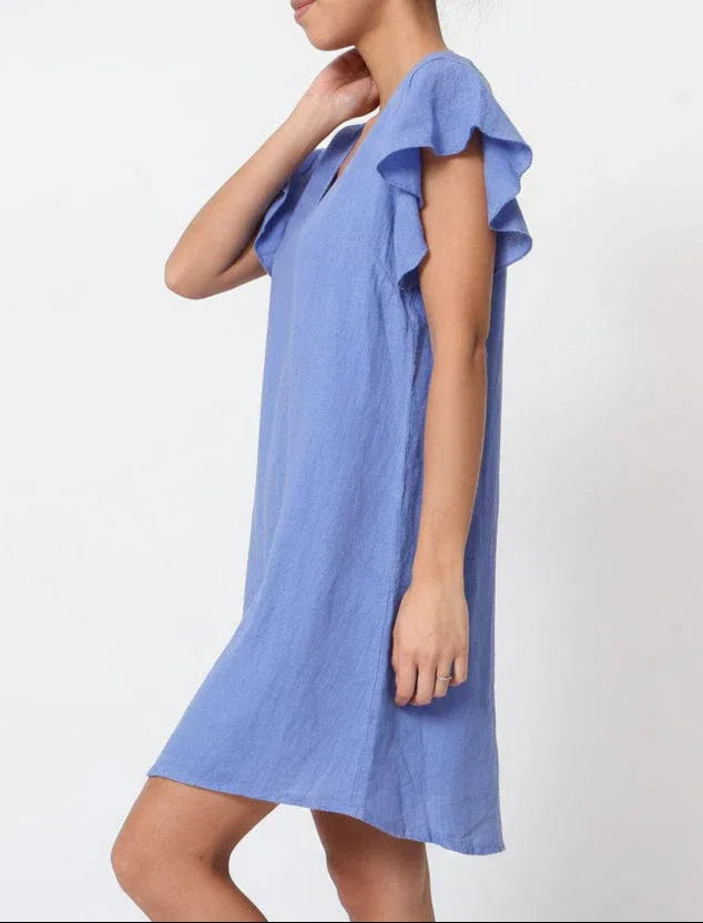 Linen Dress Mini 100% Made in Italy - Jeans blue - LUXAMORE