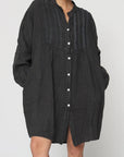 Linen Shirt Dress – Mini, Long Sleeve, Made in Italy | Charcoal Grey - LUXAMORE