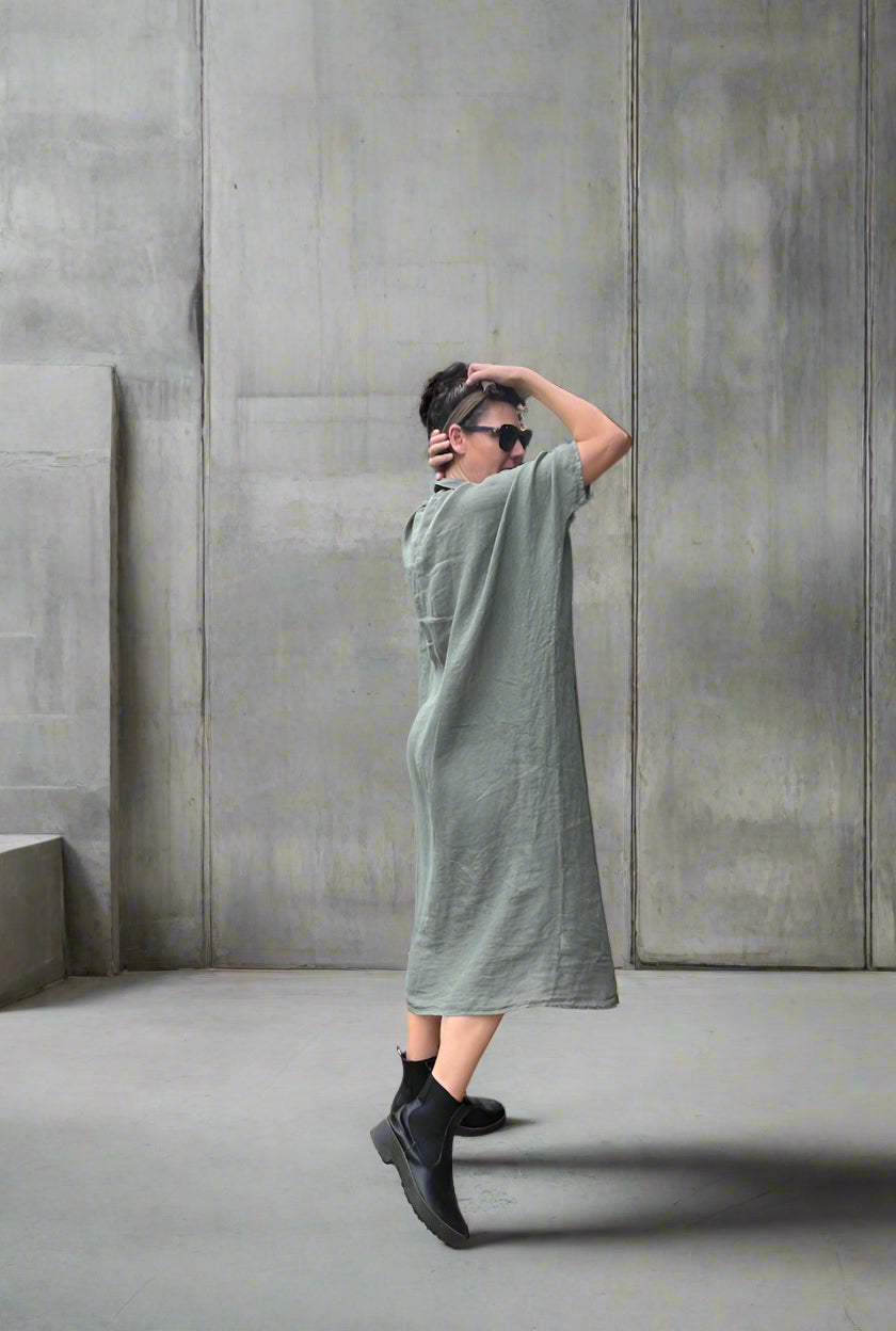 Made in Italy Dress – Linen Kaftan Olive