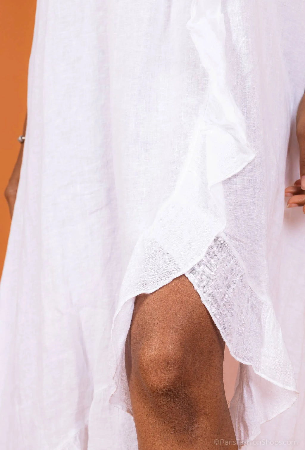 White Linen Dress Maxi Ruffled Made in Italy - One size