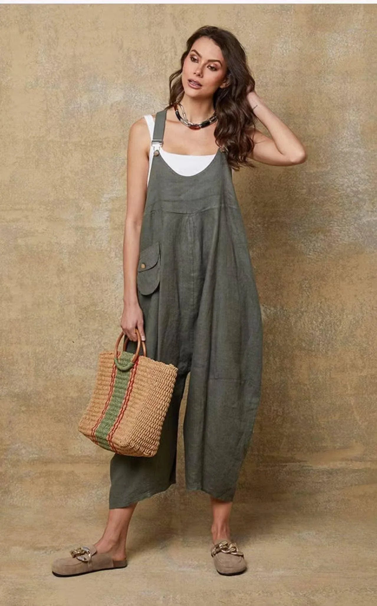 Linen Jumpsuit Made in Italy Tobacco - LUXAMORE