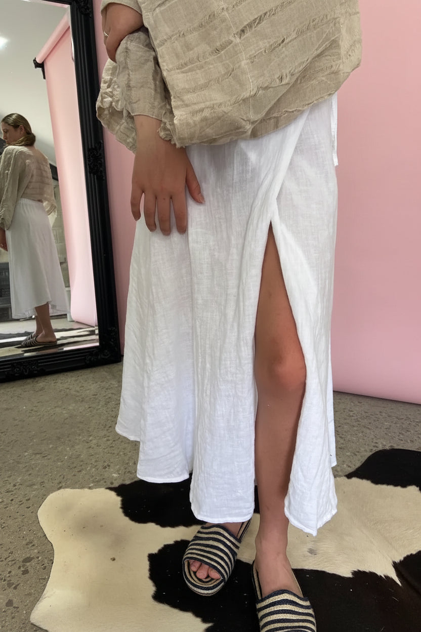 Linen Wrap Skirt With Pockets Made in Italy White LUXAMORE  