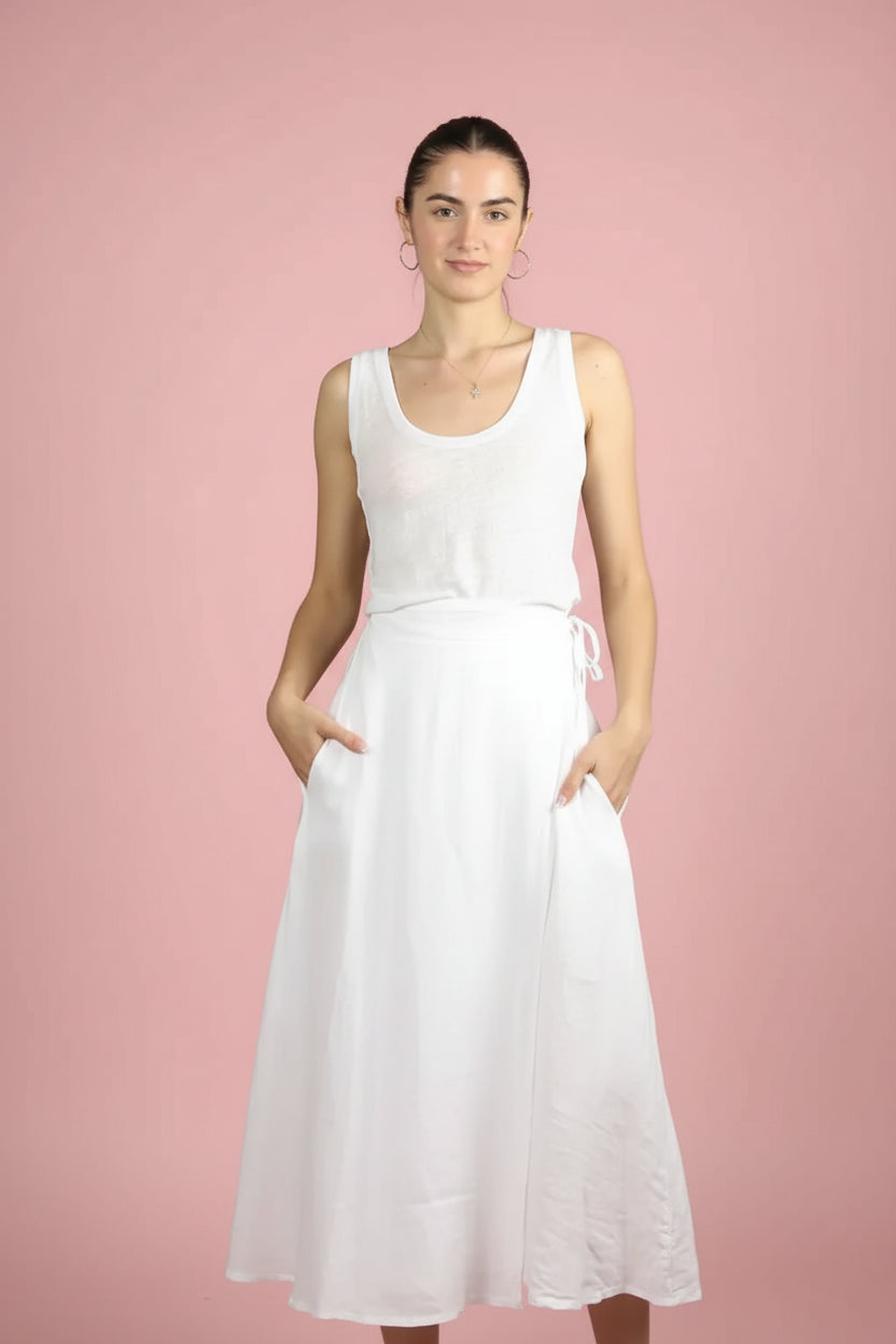 Linen Wrap Skirt With Pockets Made in Italy White LUXAMORE  