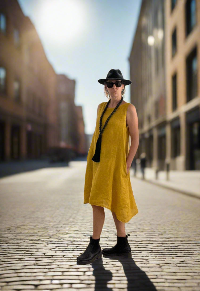 Made in Italy Dress Italian Linen - Mustard