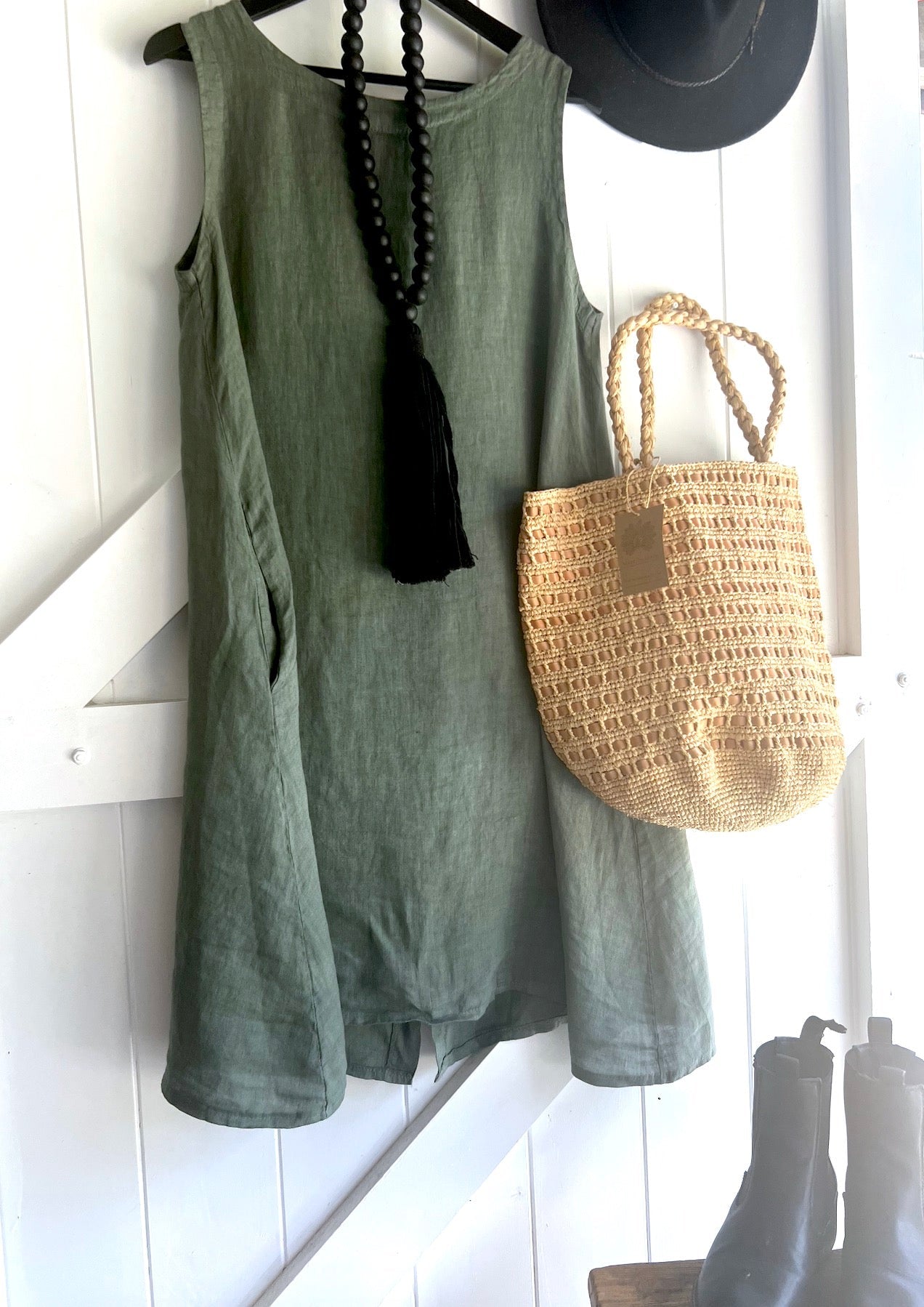 Made in Italy Dress Italian Linen - Olive
