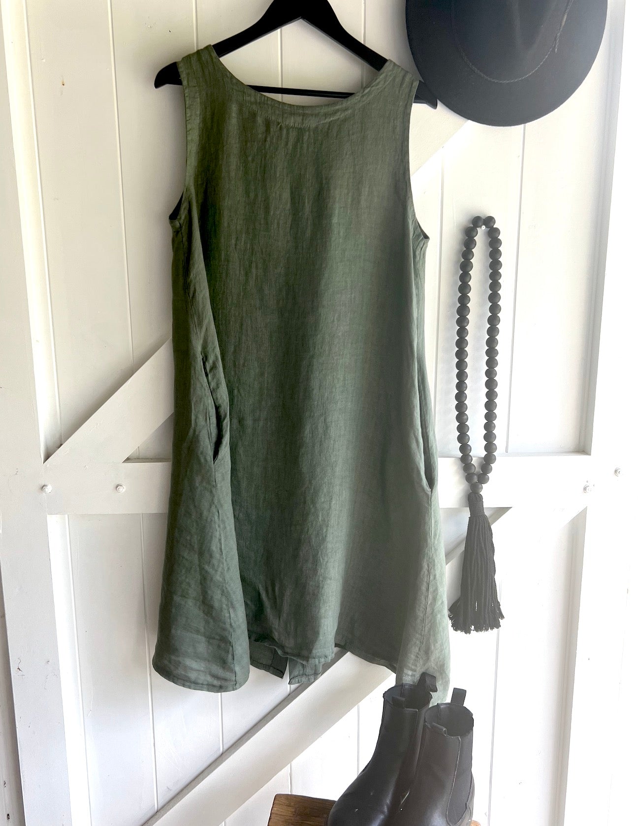 Made in Italy Dress Italian Linen - Olive